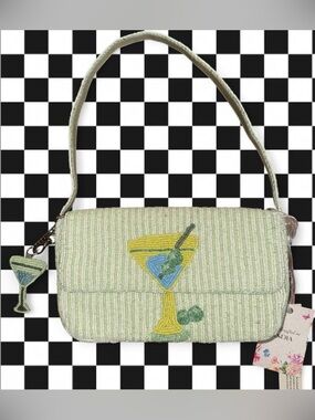 Viral Green Beaded Martini Shoulder Bag Purse NWT